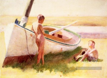  AR Art - Deux garçons par un bateau naturaliste Thomas Pollock Anshutz